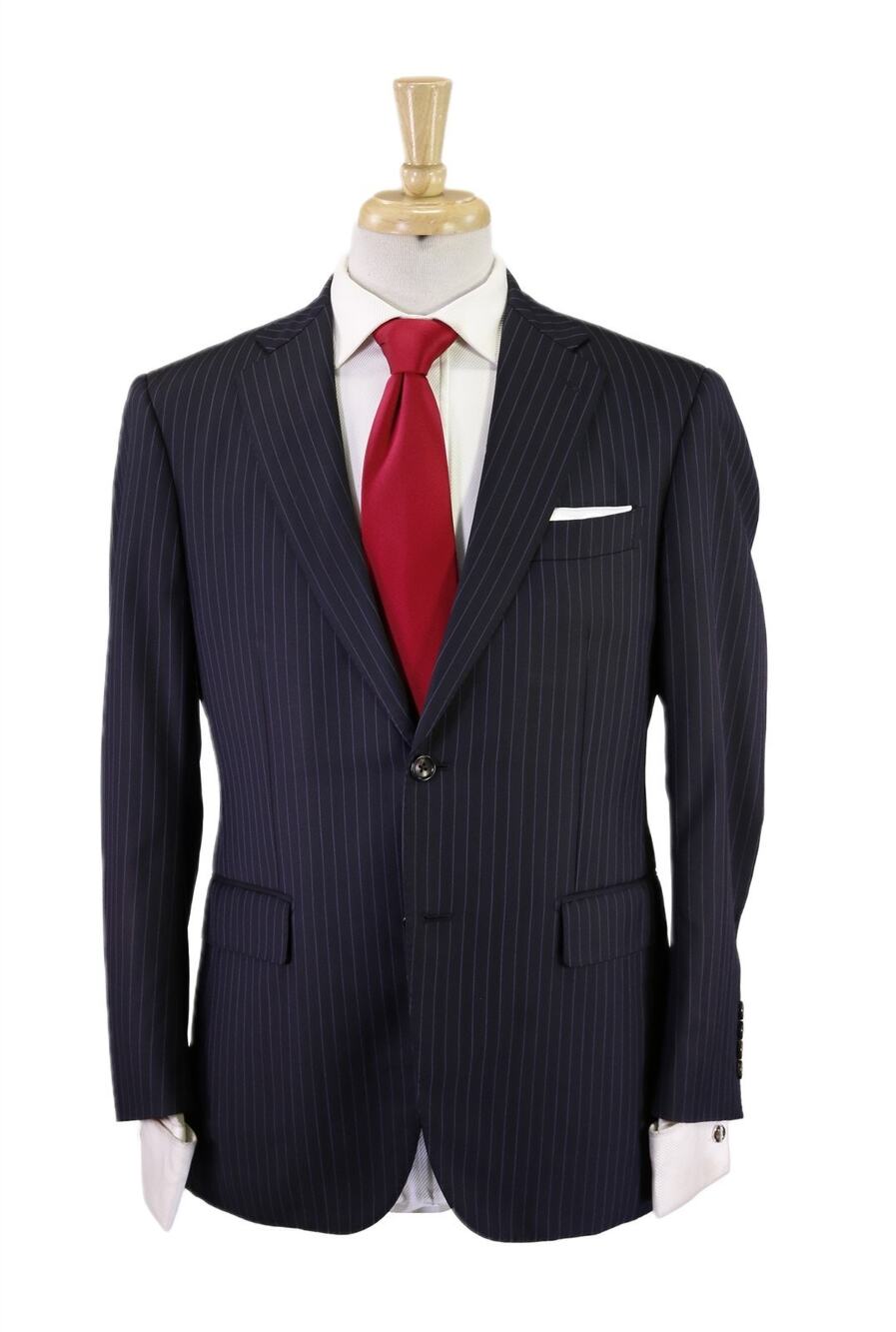 Paul Stuart Navy Blue w/ Purple Pinstripe 2-Btn Modern Fit Wool Suit 38S